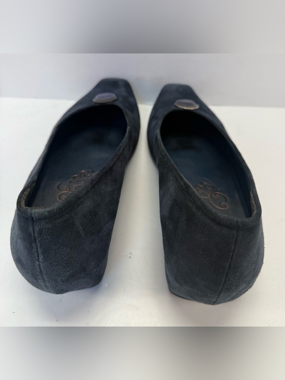 Think! Navy Blue Suede Low wedge Heel Flats with Blue jewel Accent size 10 - Picture 10 of 16
